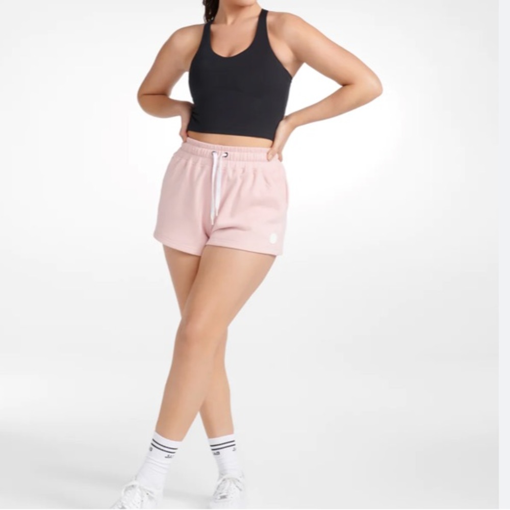 Jaggad | pink mesh hi rise athletic shorts drawstring waist •